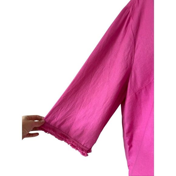 NEW Chico’s Fray Trim Easy Top blouse size 4 US XXL Pink Daisy 3/4 sleeve linen - Picture 11 of 13